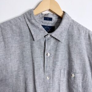 Stitch Fix Even Tide Mens Slim Linen Blend Button Up Long Sleeve Shirt Marled LG